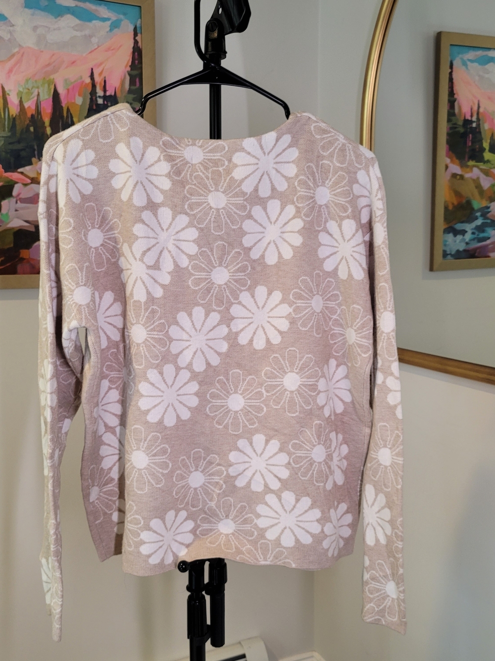 RACHEL ZOE Rayon Blend Sweater Cream and White Floral Design Women's Size M - Picture 3 of 7